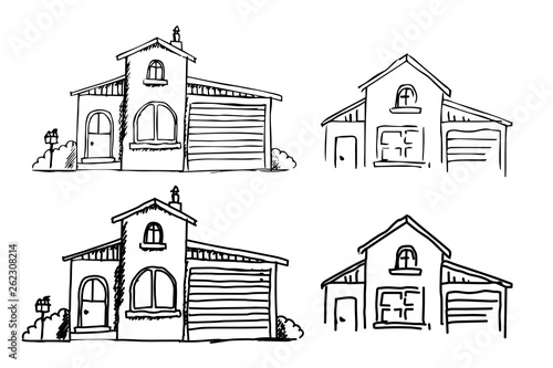 A hand-drawn house set in a cute cartoon style. modern sketch of a building. Old houses, city buildings. Creative vector illustration.
