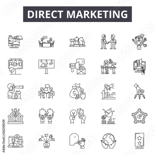 Direct marketing line icons, signs set, vector. Direct marketing outline concept illustration: marketing,business,target,email,mobile,direct