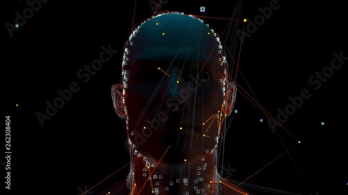 3d render of abstract face analysis. Biometric identification scan concept.  Authentication technology.