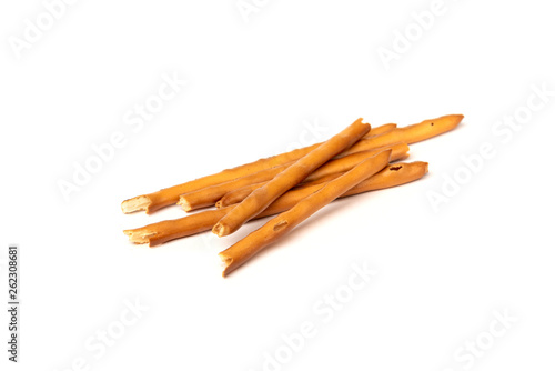 Cracker pretzel sticks isolated on white background.