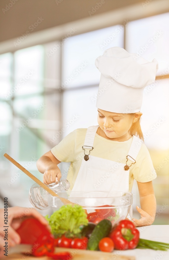 Portrait of adorable little girl preparing healthy Portrait of adorable little girl preparing healthy