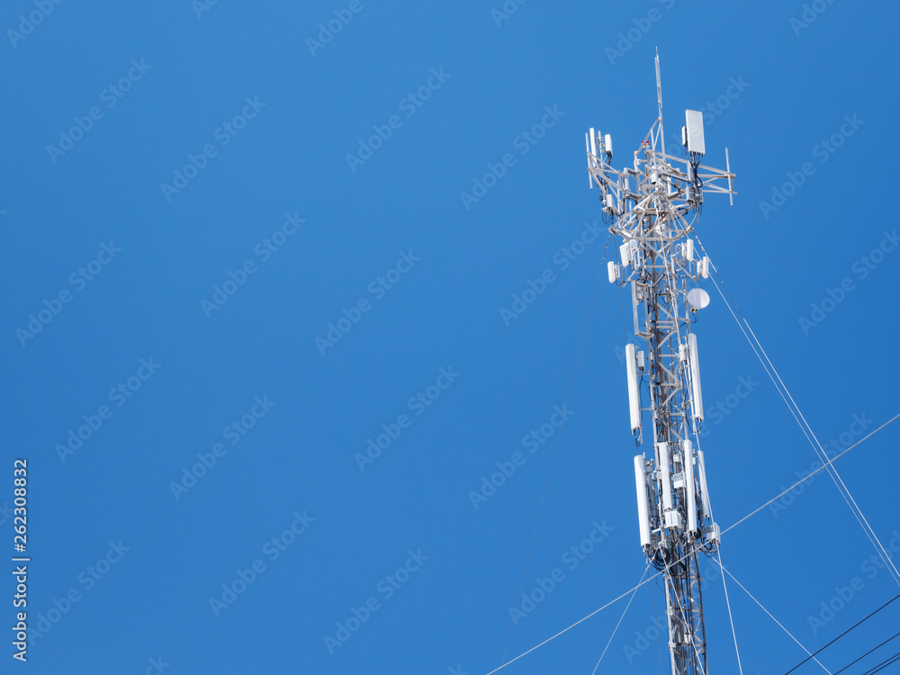 Wireless tower on blue sky background Wireless tower on blue sky background