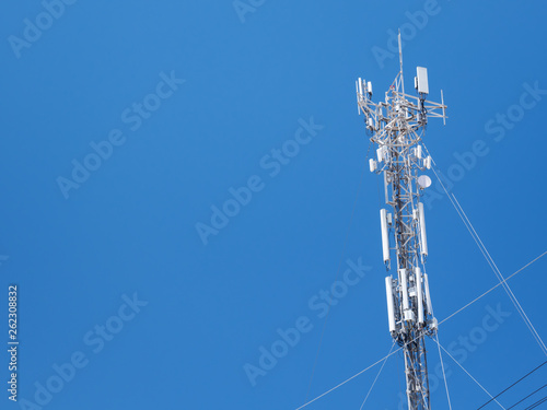 Wireless tower on blue sky background