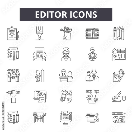 Editor line icons, signs set, vector. Editor outline concept illustration: editor,web,edit,tool