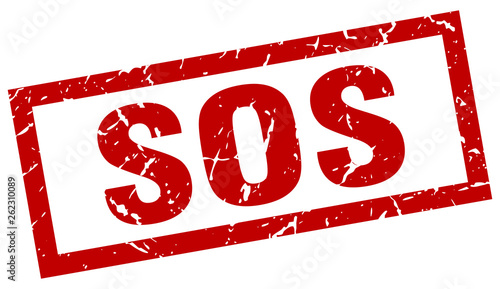 square grunge red sos stamp