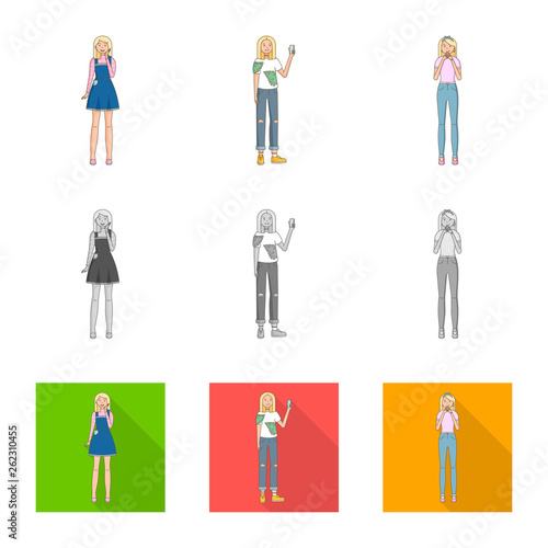 Vector design of posture and mood sign. Set of posture and female stock symbol for web.