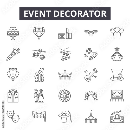 Event decorator line icons, signs set, vector. Event decorator outline concept illustration: debusiness,event,decorator,internet,web,interior,concept,abstract