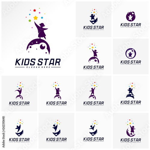 Set of Reaching Stars Logo Design Template. Dream star logo. Kids Star Concept, Colorful, Creative