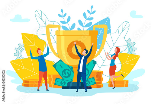 Flat Productive Team Wins Vector Illustration.