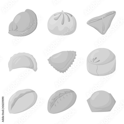 Vector illustration of dumplings and stuffed sign. Set of dumplings and dish stock symbol for web.