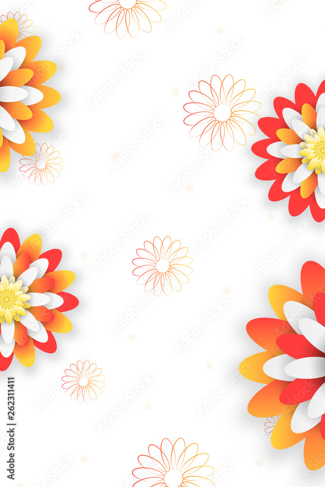 Vector floral background with yellow and red flowers, silhouettes of flower. Vector floral background with yellow and red flowers, silhouettes of flower.