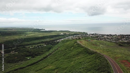 Slow Pan of green Hawaiian coastline