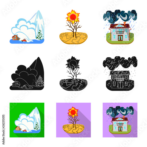 Vector illustration of weather and distress logo. Collection of weather and crash vector icon for stock.