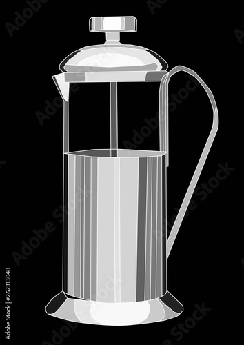 French press coffee pot isolated in black