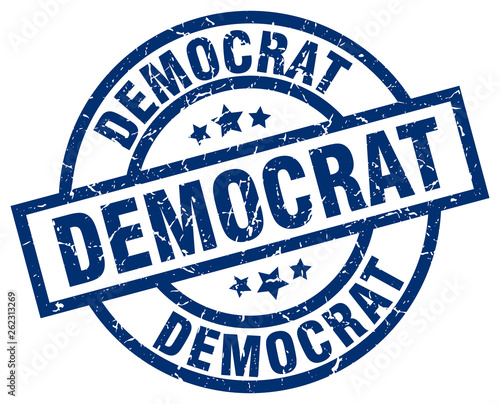 democrat blue round grunge stamp