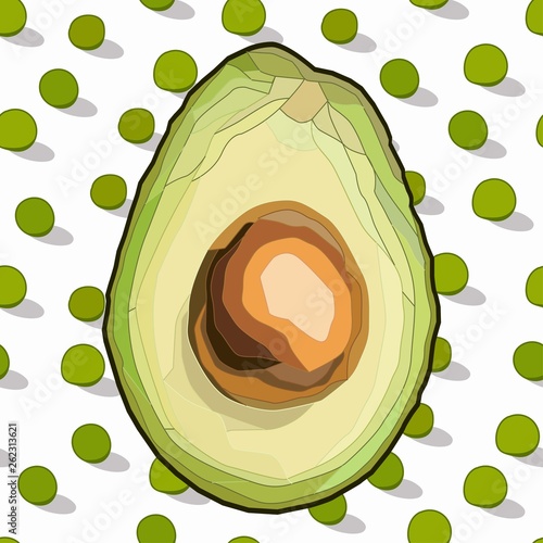 avocado realistic vector art with green dots