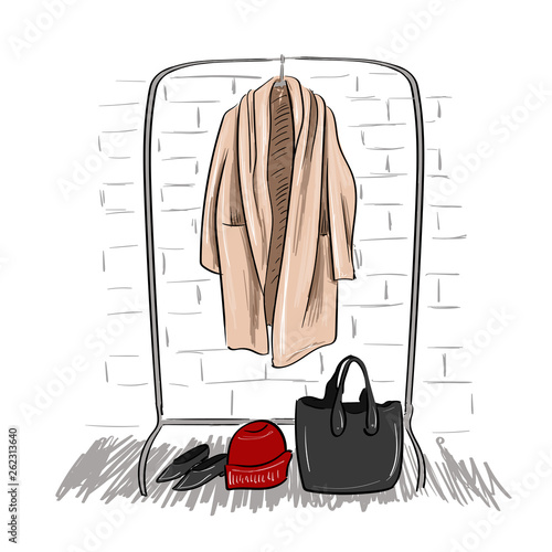 sketch of coat hanging on a hanger