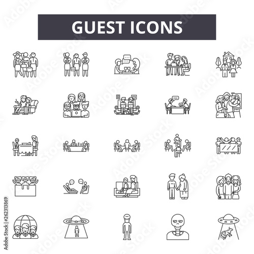 Guest line icons, signs set, vector. Guest outline concept illustration: guest,business,isolated,service,hotel