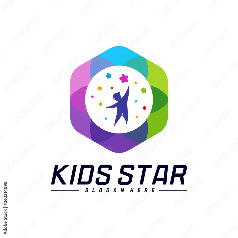 Obraz premium Reaching Stars Logo Design Template. Dream star logo. Kids Star Concept, Colorful, Creative Symbol