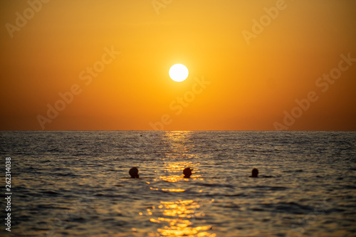 Early summer morning bright sky Beach in Crete