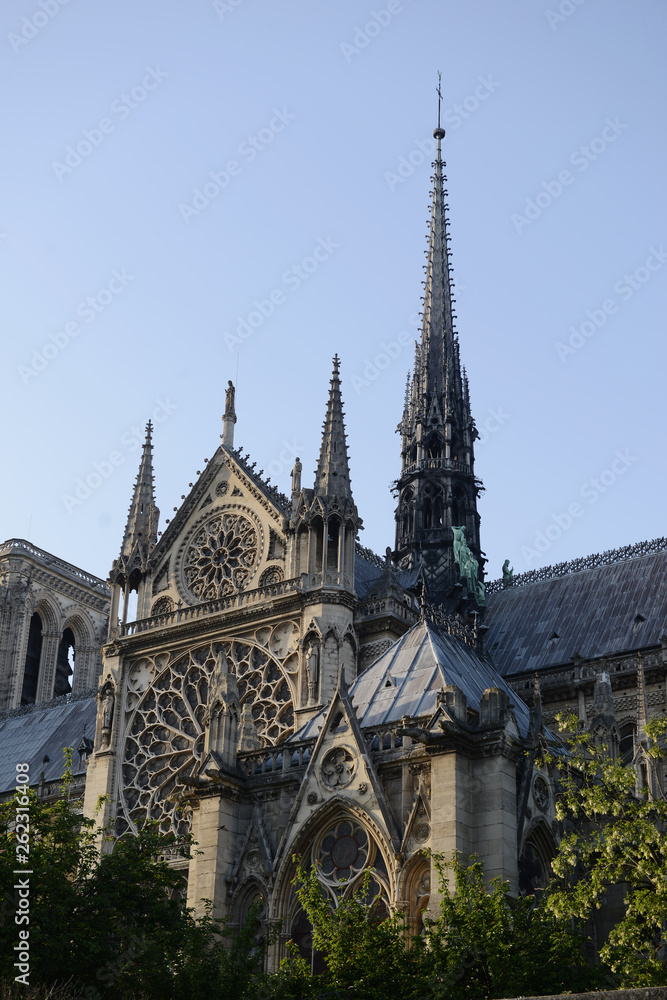 Paris, France - 06-05-2018: Cathedral Notre Dame in Paris. Famous and important Gothic Building in history of art. Paris, France - 06-05-2018: Cathedral Notre Dame in Paris. Famous and important Gothic Building in history of art.