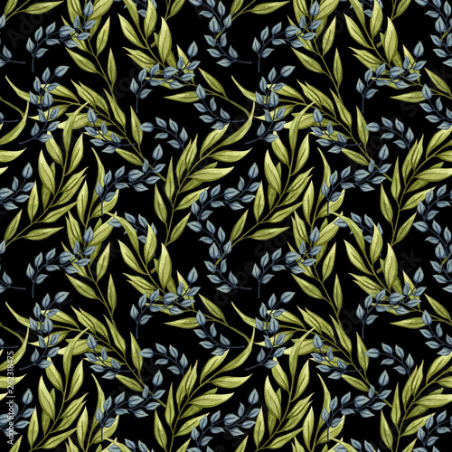 Seamless pattern with leaves and twigs. Decorative floral design elements.