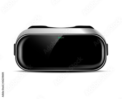 VR helmet or virtual reality glasses with shadow on isolated background, front view, realistic vector illustration