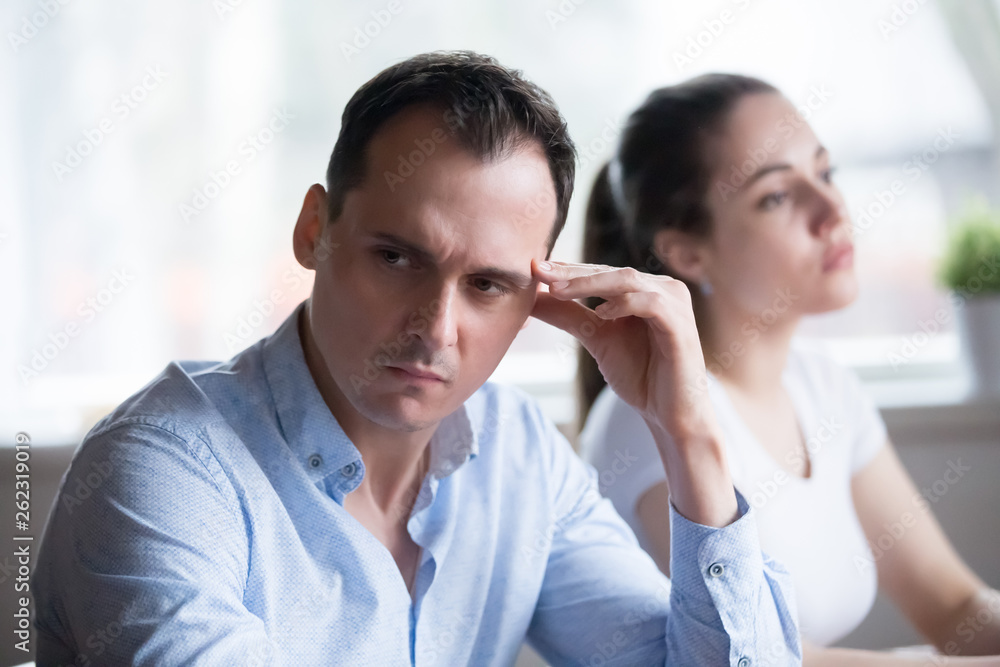 Man and woman stubbornly not talking having fight at home Man and woman stubbornly not talking having fight at home