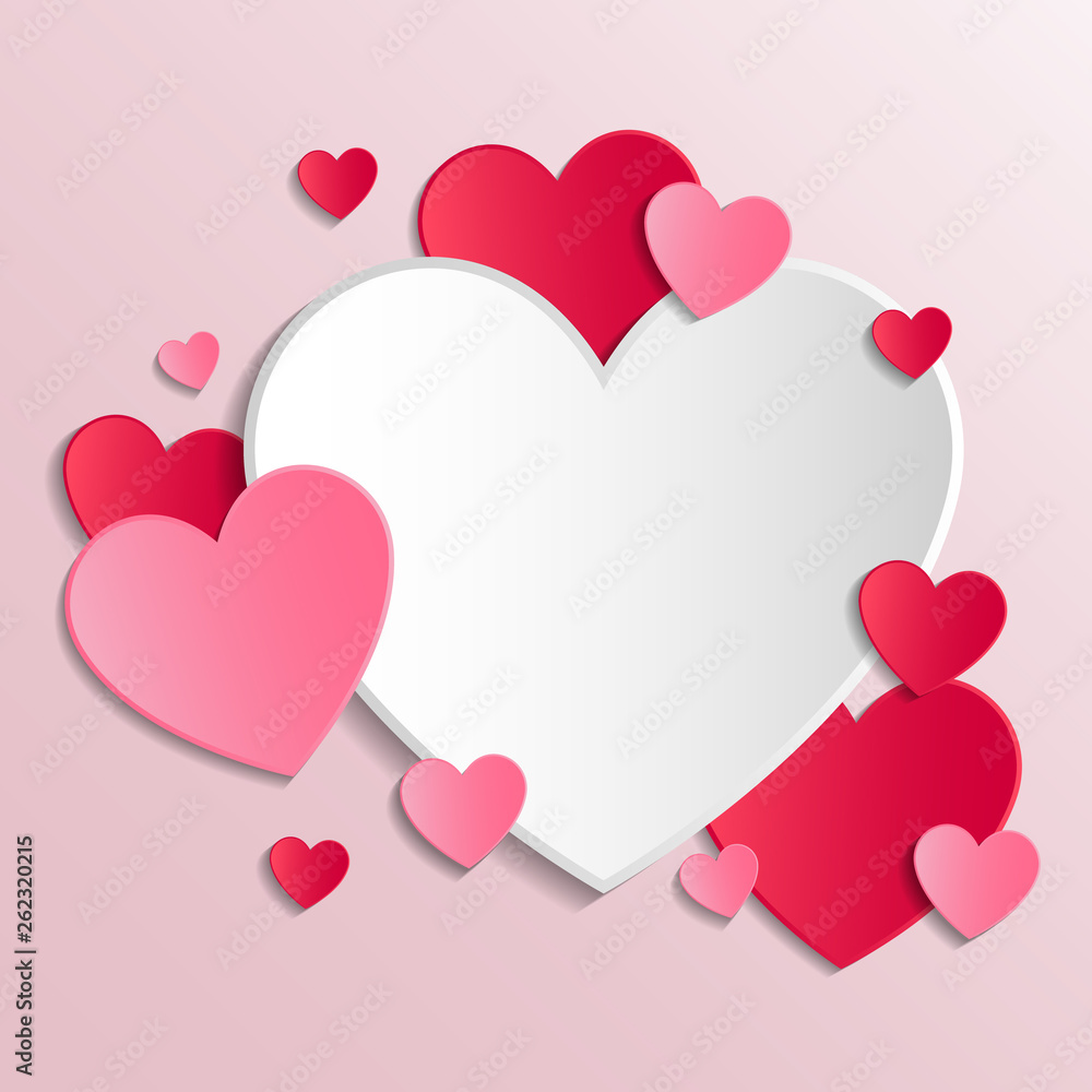Cute paper cut hearts - love concept. Mother's Day, Women's Day and Valentine's Day. Vector