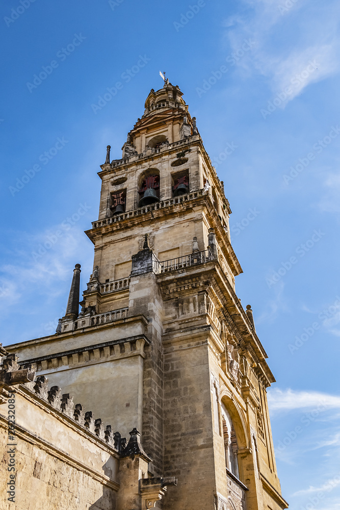 View of Mosque-Cathedral of Cordoba (Mezquita-Catedral de Cordoba), also known as the Great Mosque (from 785) of Cordoba or Mezquita, monuments of Moorish architecture. Andalusia, Cordoba, Spain.