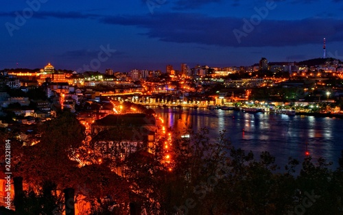 Douro river night view in Porto, Portugal