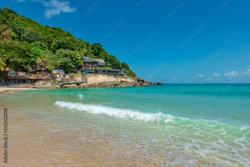 Beautiful tropical beach sea and sand with  blue sky and white cloud for travel and vacation