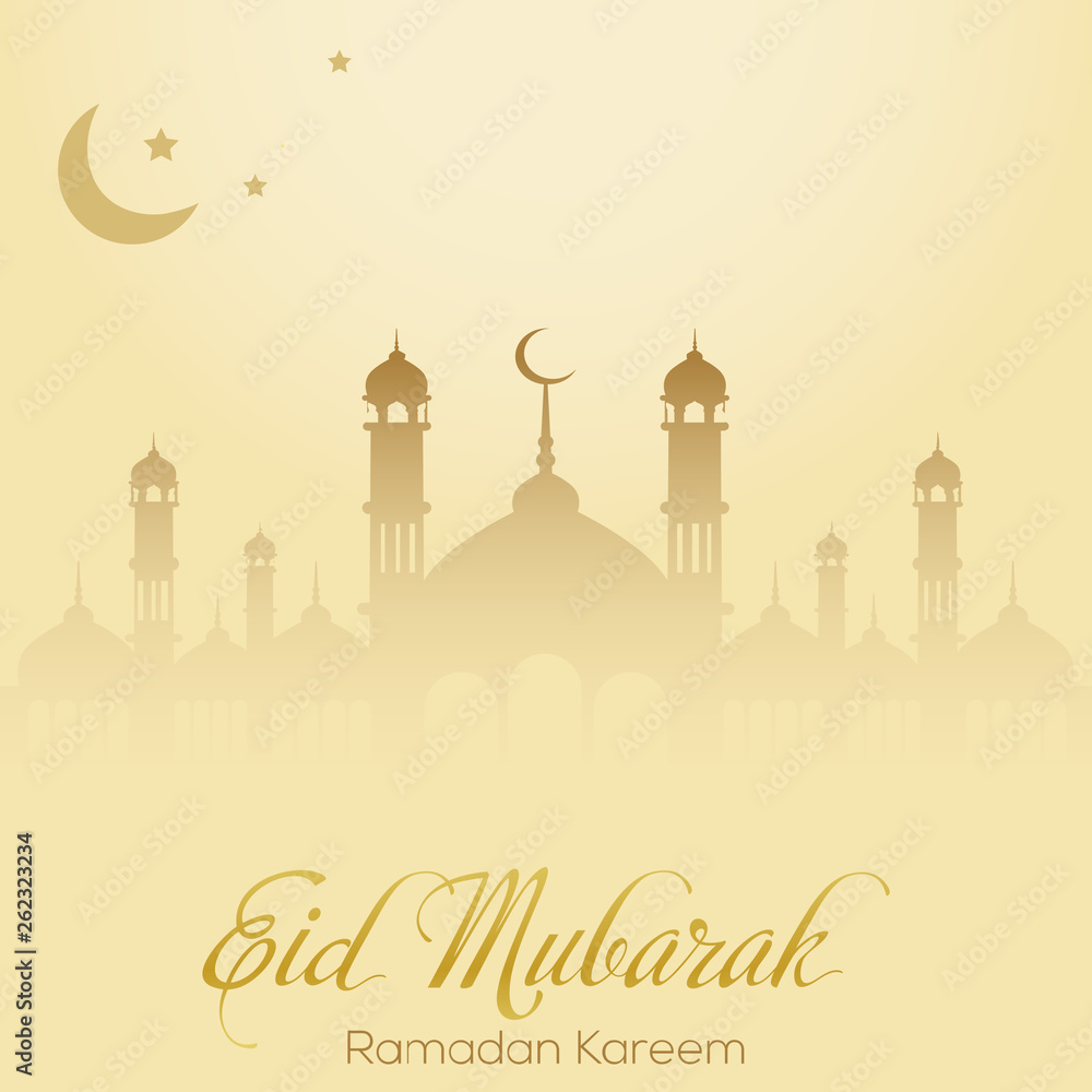 Eid Mubarak. Ramadan Mubarak greeting card with Islamic ornaments. Vector