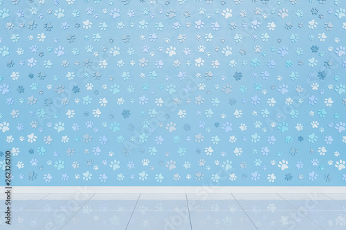 Room Detail with Paw Print Wallpaper 3D Rendering