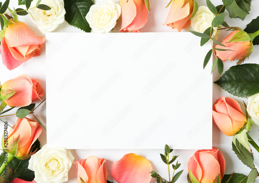 Beautiful roses on white background with space for text Beautiful roses on white background with space for text