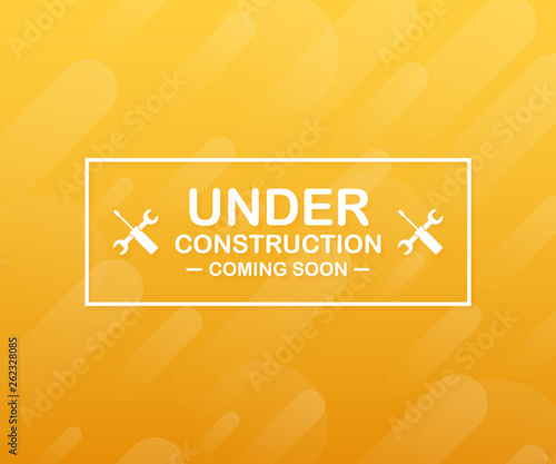 Under construction website page with black and yellow striped borders. Border stripe web. Vector illustration.