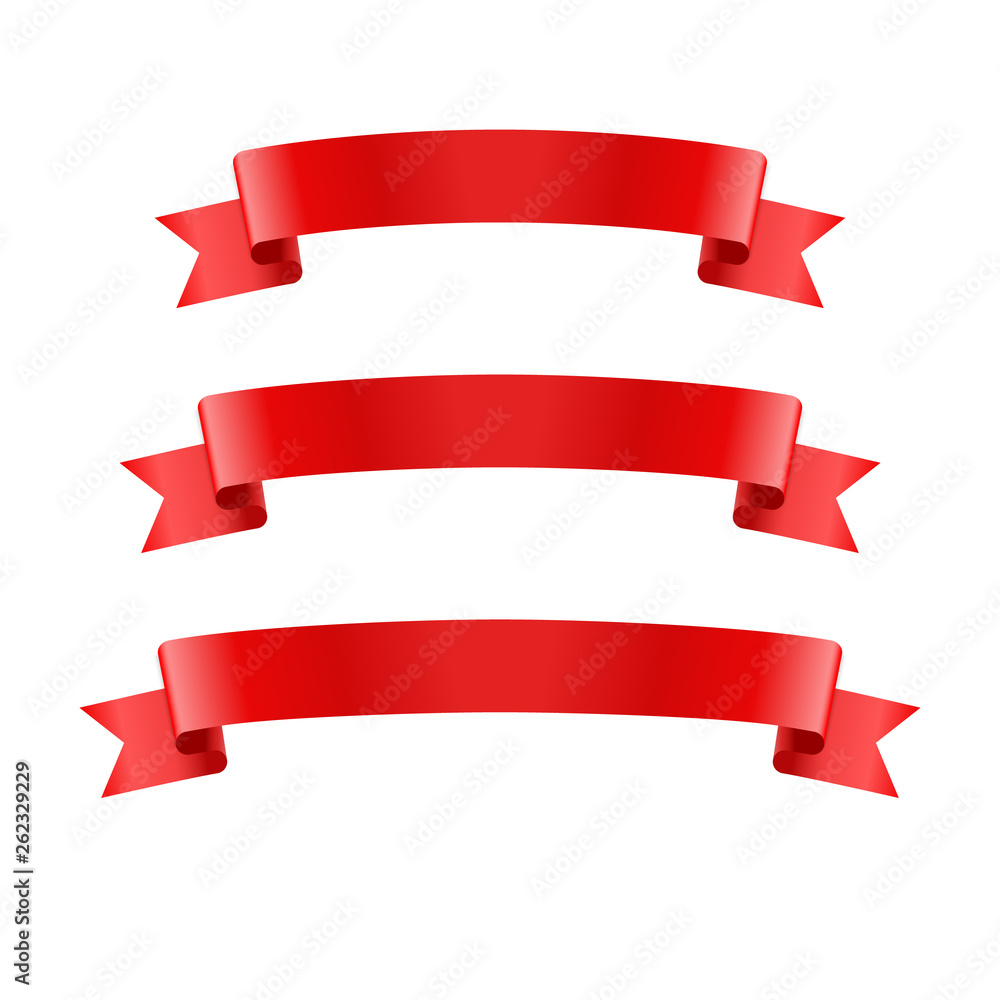 Red realistic ribbon banners set. Vector illustration for design Red realistic ribbon banners set. Vector illustration for design
