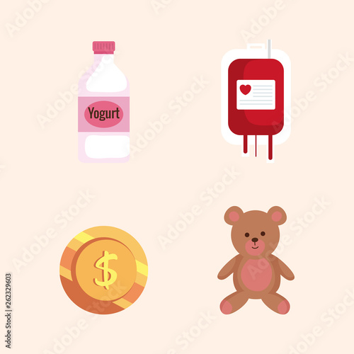 set blood donation with teddy and yogurt bottle