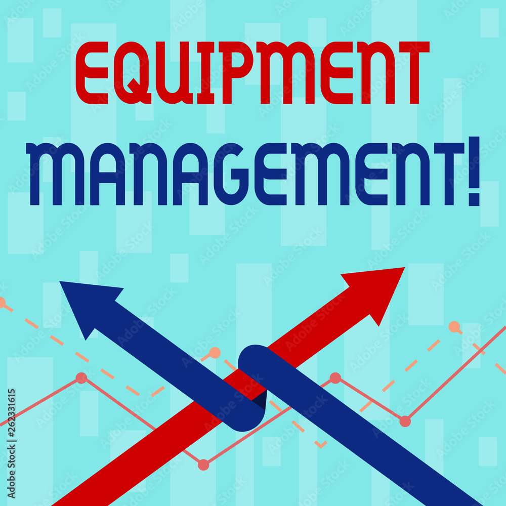 Fototapeta premium Writing note showing Equipment Management. Business concept for supervision of noncapitalized assets and stock items Two Arrows One Intertwined to Other Team Up or Competition