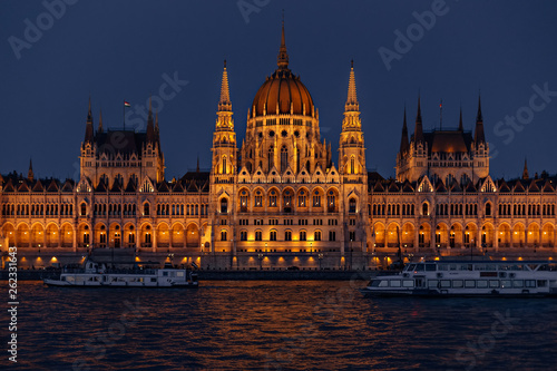 Budapest, Hungary - Jul 2, 2018 ships on the river in front of t