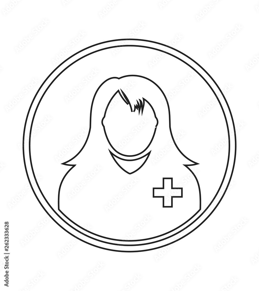 Female Patient profile line icon with circle shape. Female Patient profile line icon with circle shape.