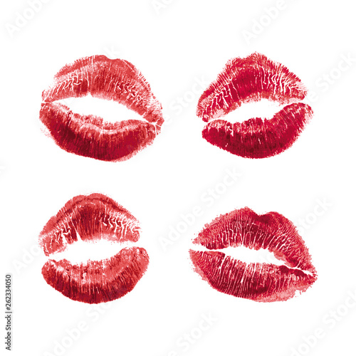 Vector set of realistic illustration womans girl red lipstick kiss mark. Isolated on white background. Valentines day icon  world kiss day. sign  symbol  clip art for design.