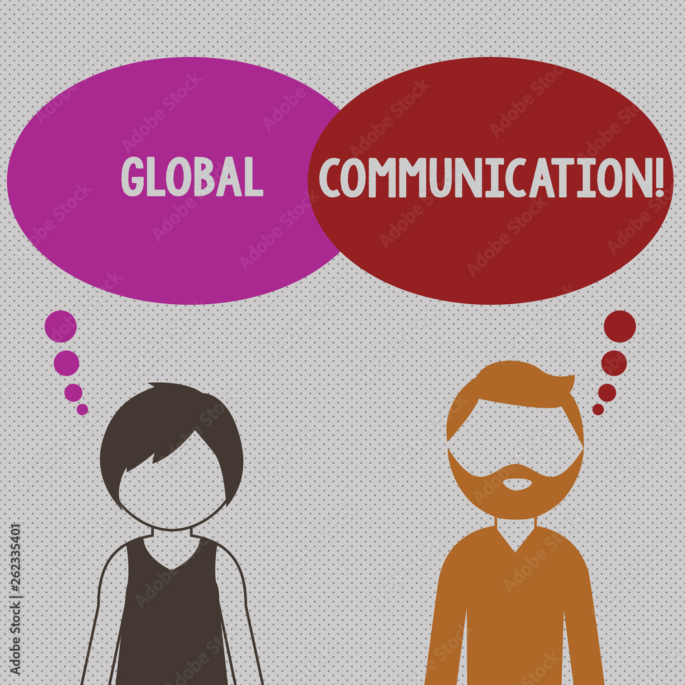 Writing note showing Global Communication. Business concept for ways to connect and mobilize across geographic Bearded Man and Woman with the Blank Colorful Thought Bubble Writing note showing Global Communication. Business concept for ways to connect and mobilize across geographic Bearded Man and Woman with the Blank Colorful Thought Bubble