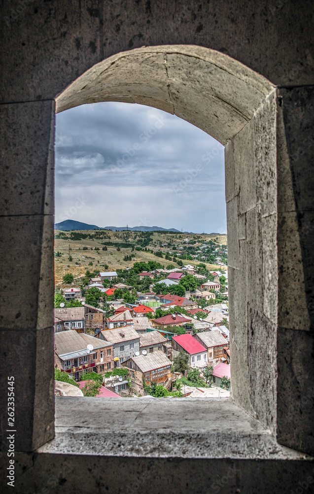 View of the city from the window of the fortress watchtower