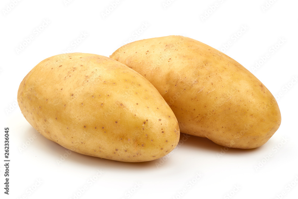 Young raw potatoes, close-up, isolated on white background Young raw potatoes, close-up, isolated on white background