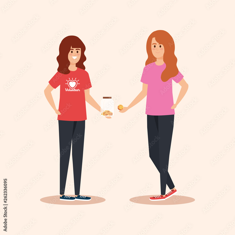 girls with moneybox and coins donation to help girls with moneybox and coins donation to help