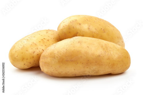 Young raw potatoes, close-up, isolated on white background