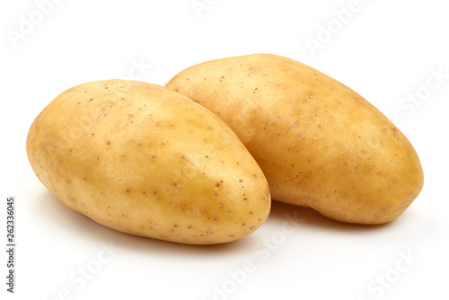 Young raw potatoes, close-up, isolated on white background