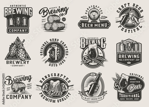 Vintage brewery monochrome emblems