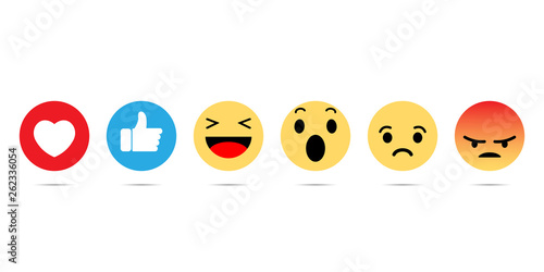 Abstract funny flat style emoji emoticon reactions color icon set